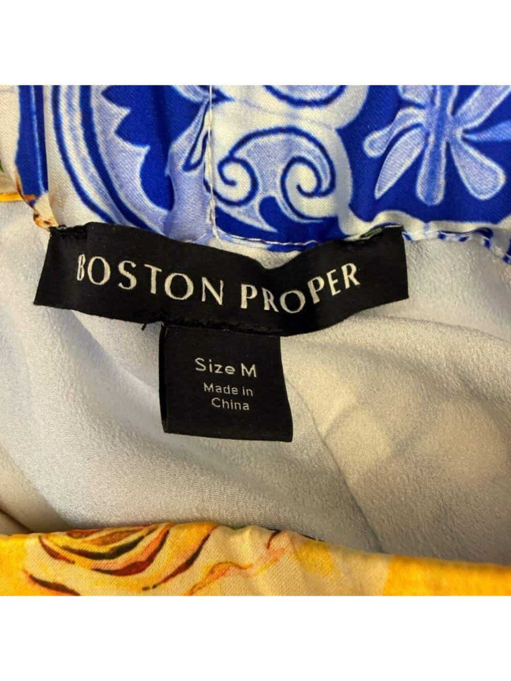 Boston Proper Womens Medium Palazzo Pants Blue White Lemon Resortwear Festival - Picture 3 of 11